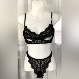 SHEER LACE CUT OUT BRA AND PANTY SET NWOT